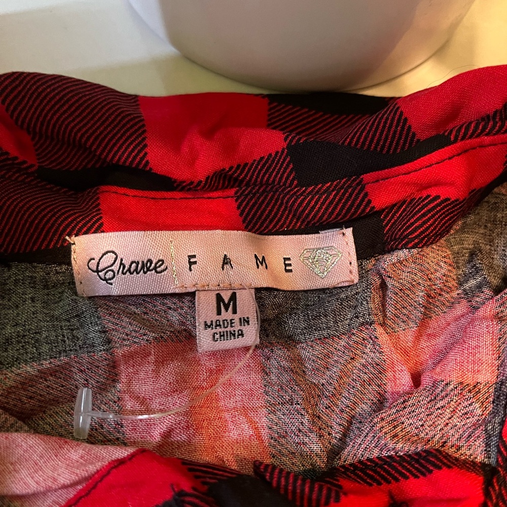 Rave Fame Red and Black Plaid Shirt with Black Bodysuit sz M - Picture 5 of 6